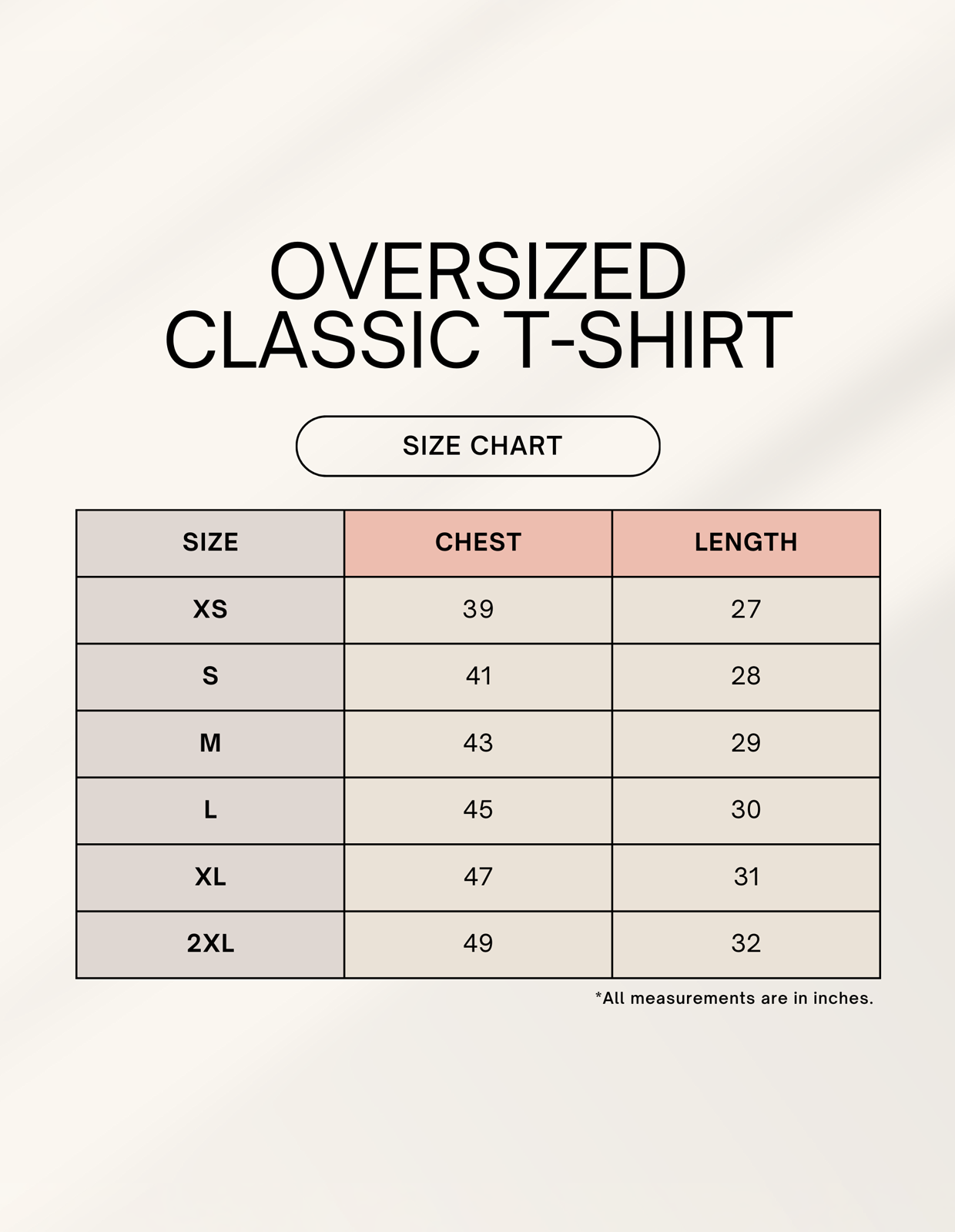 Om Sacred Harmony oversized T-shirt size chart