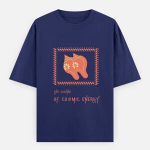 Shankh The Sound of Cosmic Energy oversized T-shirt in royal blue with terracotta design