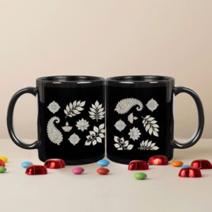 Alpona & Paisley Black Coffee Mug – 11 oz