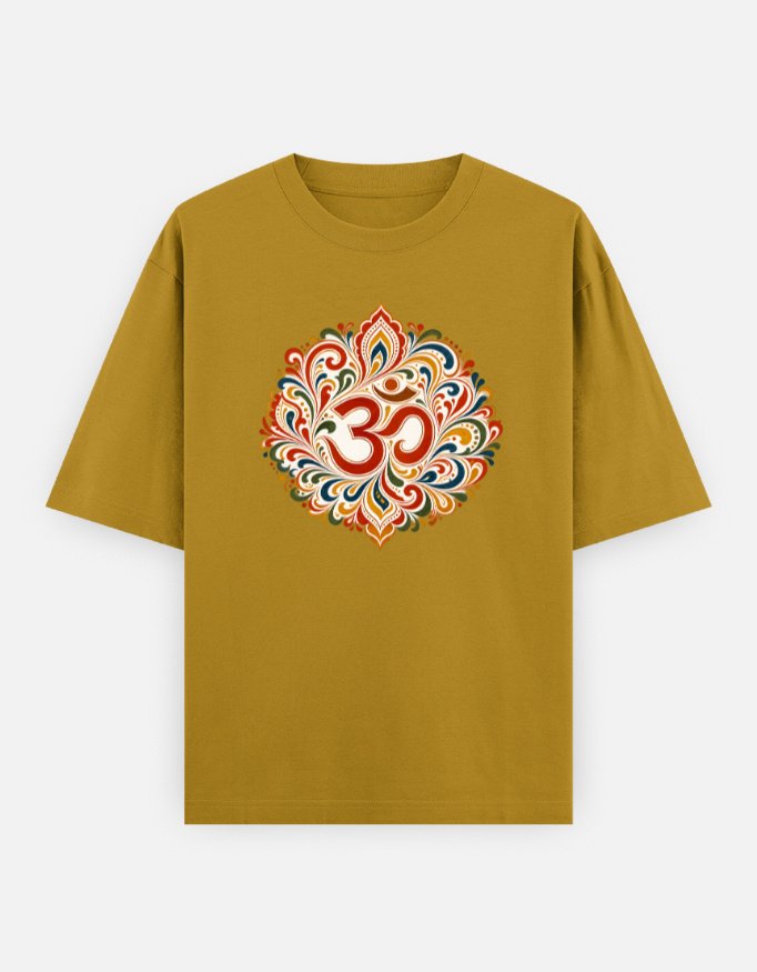 Om Sacred Harmony oversized T-shirt in mastard yellow