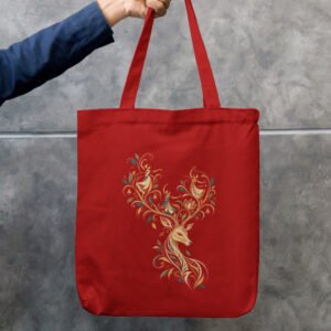 Serene Deer Folk Art Unisex Zipper Tote Bag | Hiyamon