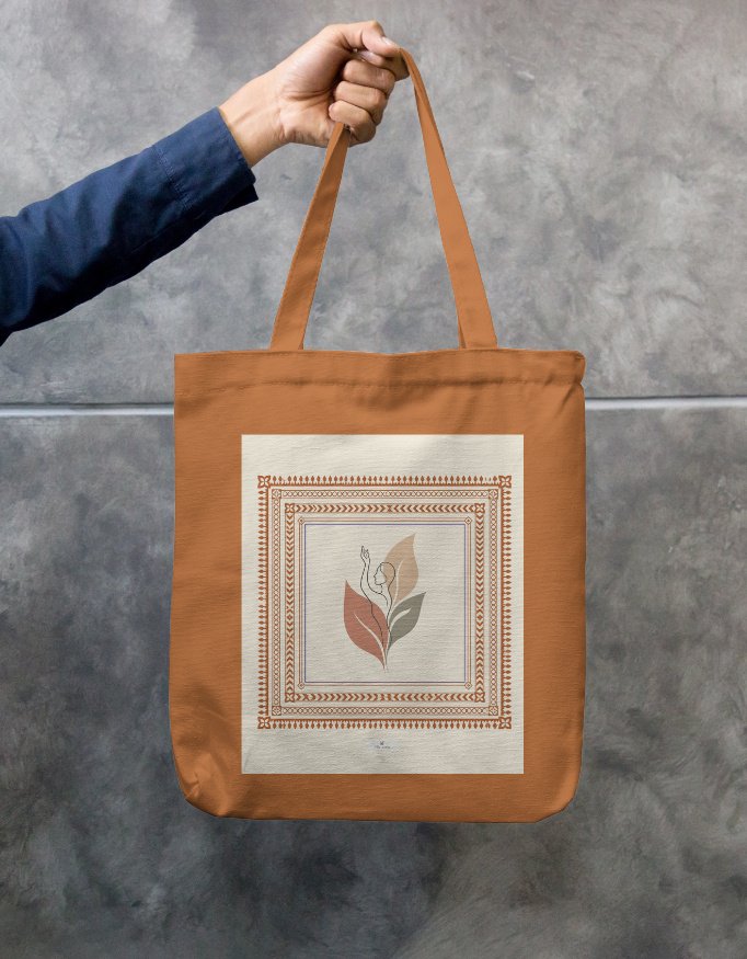 Pattachitra Wireframe Art Cotton Canvas Zipper Tote Bag – Hiyamon - Image 3