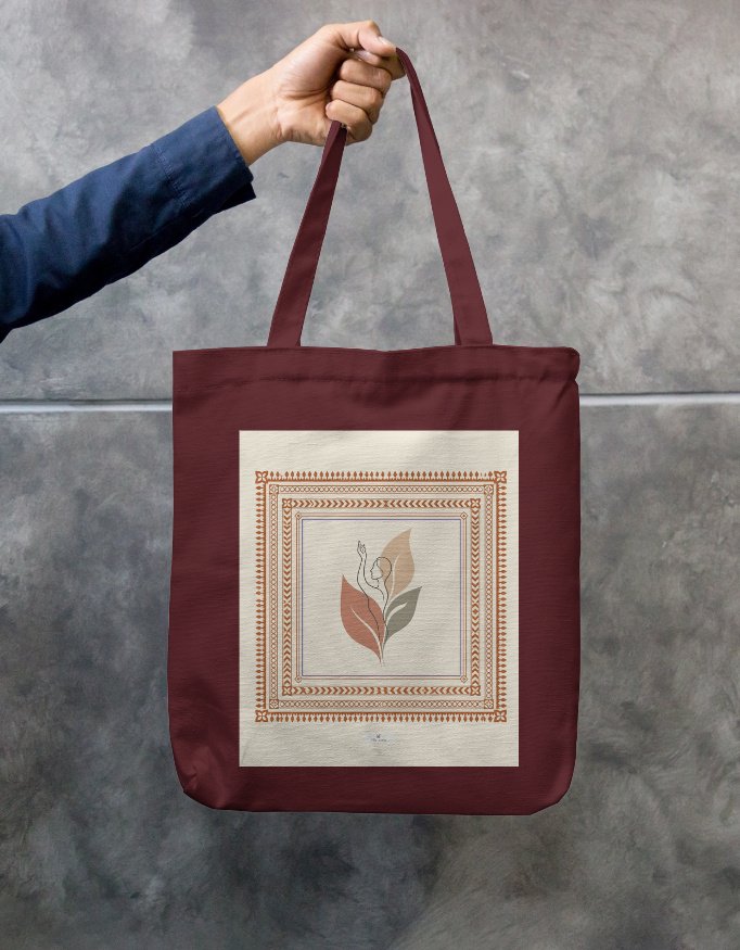 Pattachitra Wireframe Art Cotton Canvas Zipper Tote Bag – Hiyamon - Image 2
